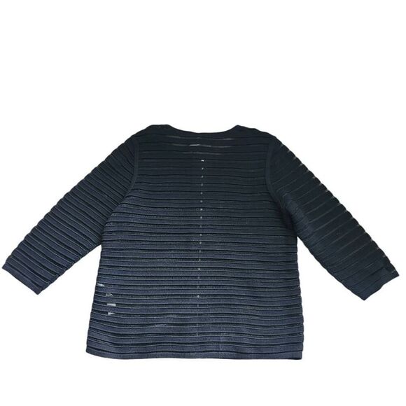 Chicos Cardigan Jacket Womens Large Sheer Striped Carmen Zip Front EasyWear Blac - Picture 3 of 6